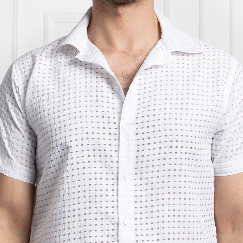 SLIM FIT NET HALF SHIRTS FOR MEN | SUMMER CASUAL SHIRTS White