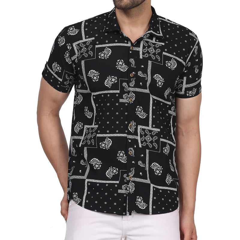 Men's Regular Fit Half Sleeve Printed Shirt-Black