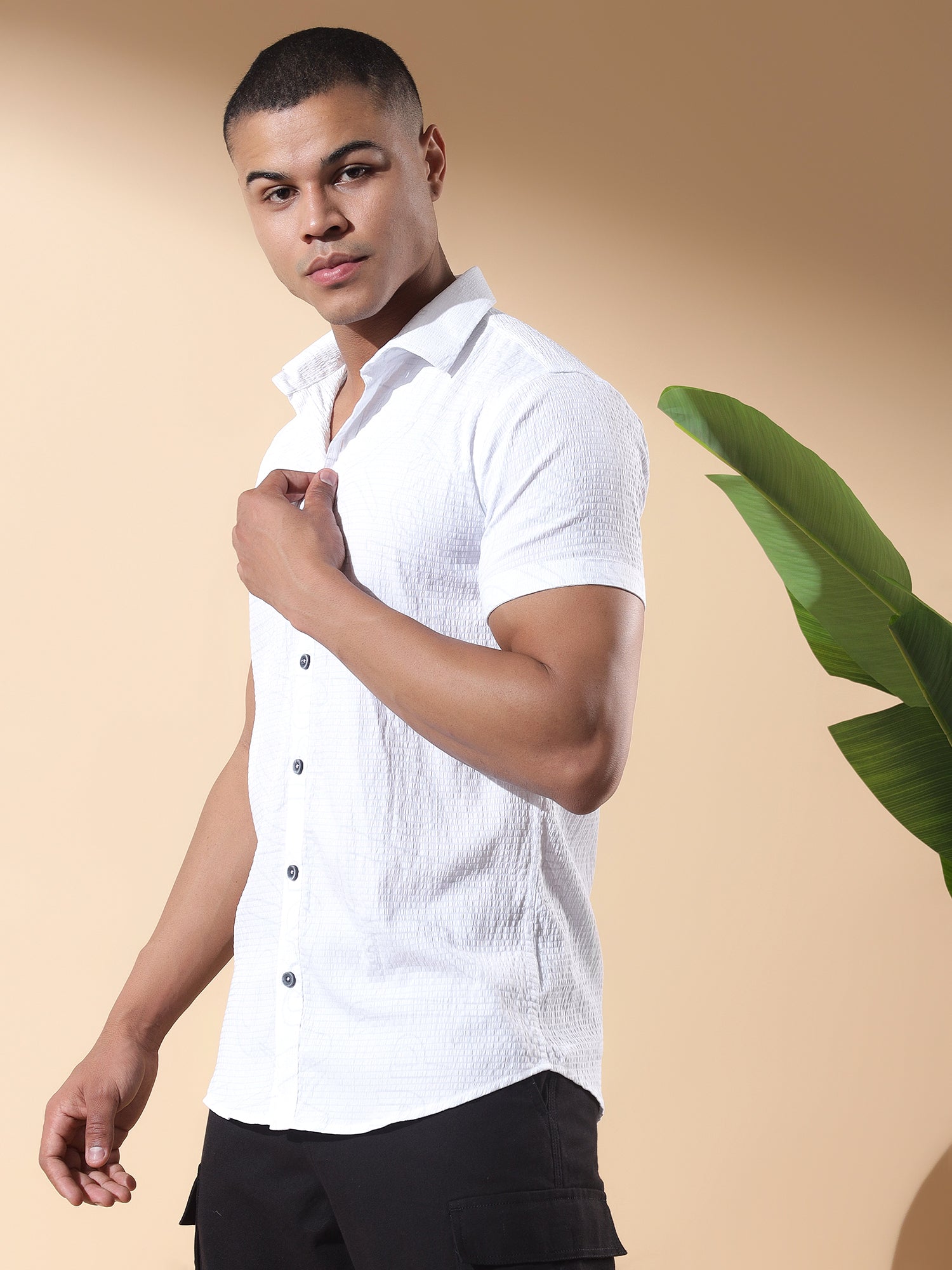 White-03-HALF CASUAL PRINTED COTTON SHIRT REGULAR FIT FOR MEN