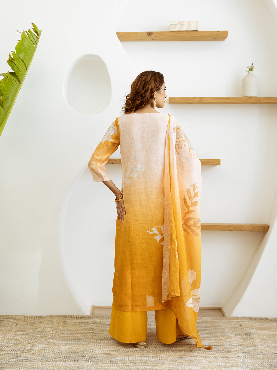 FLORAL PRINTED LINEN STRAIGHT KURTA SET WITH DUPATTA | THREE-PIECE ETHNIC WEAR FOR WOMEN | PLUS SIZE AVAILABLE-Yellow