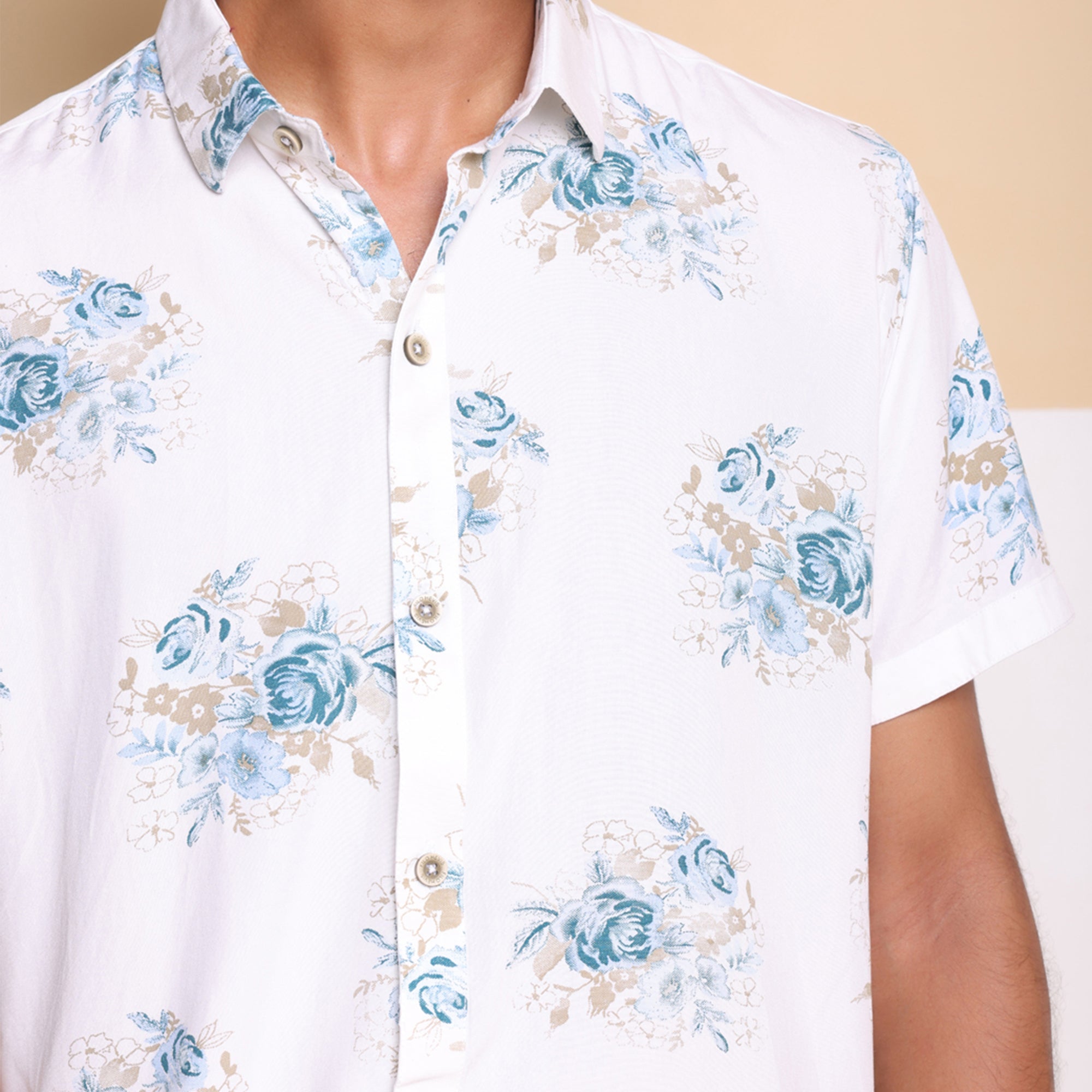 Blue Half Casual Printed Cotton Shirt Regular Fit For Man