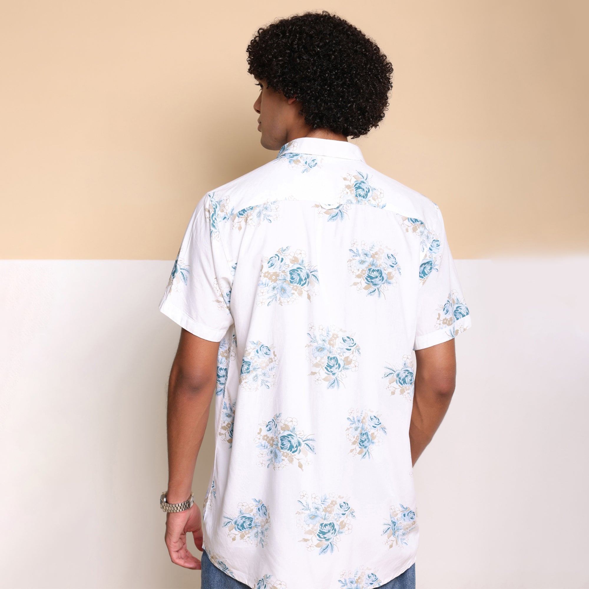 Blue Half Casual Printed Cotton Shirt Regular Fit For Man