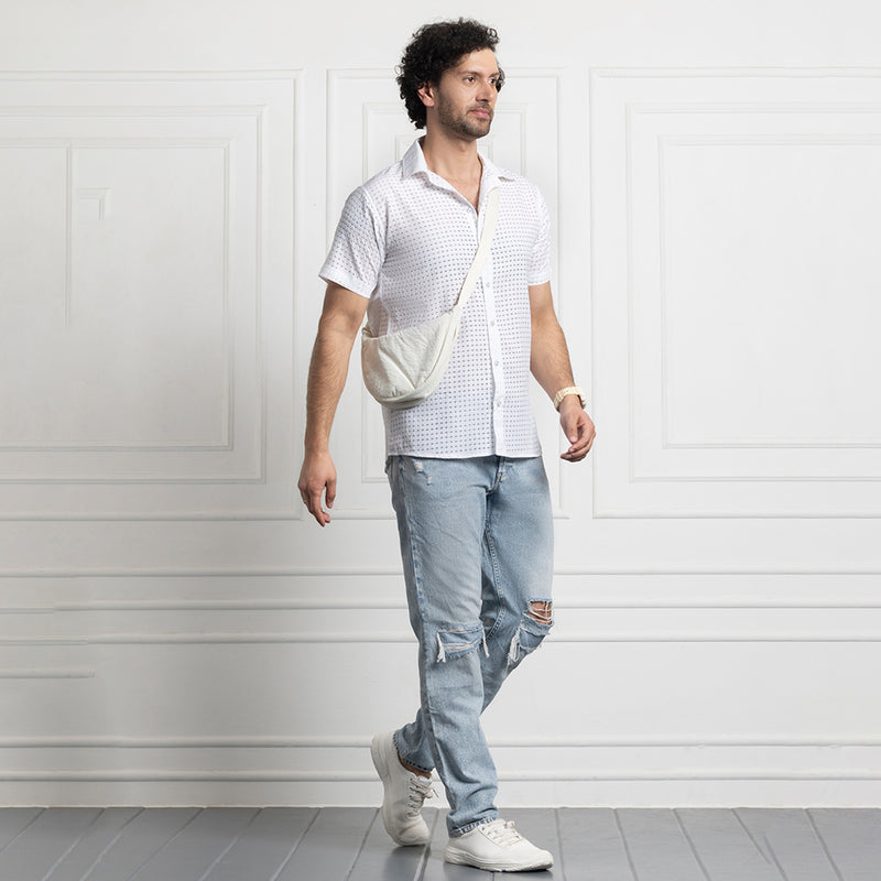 SLIM FIT NET HALF SHIRTS FOR MEN | SUMMER CASUAL SHIRTS White