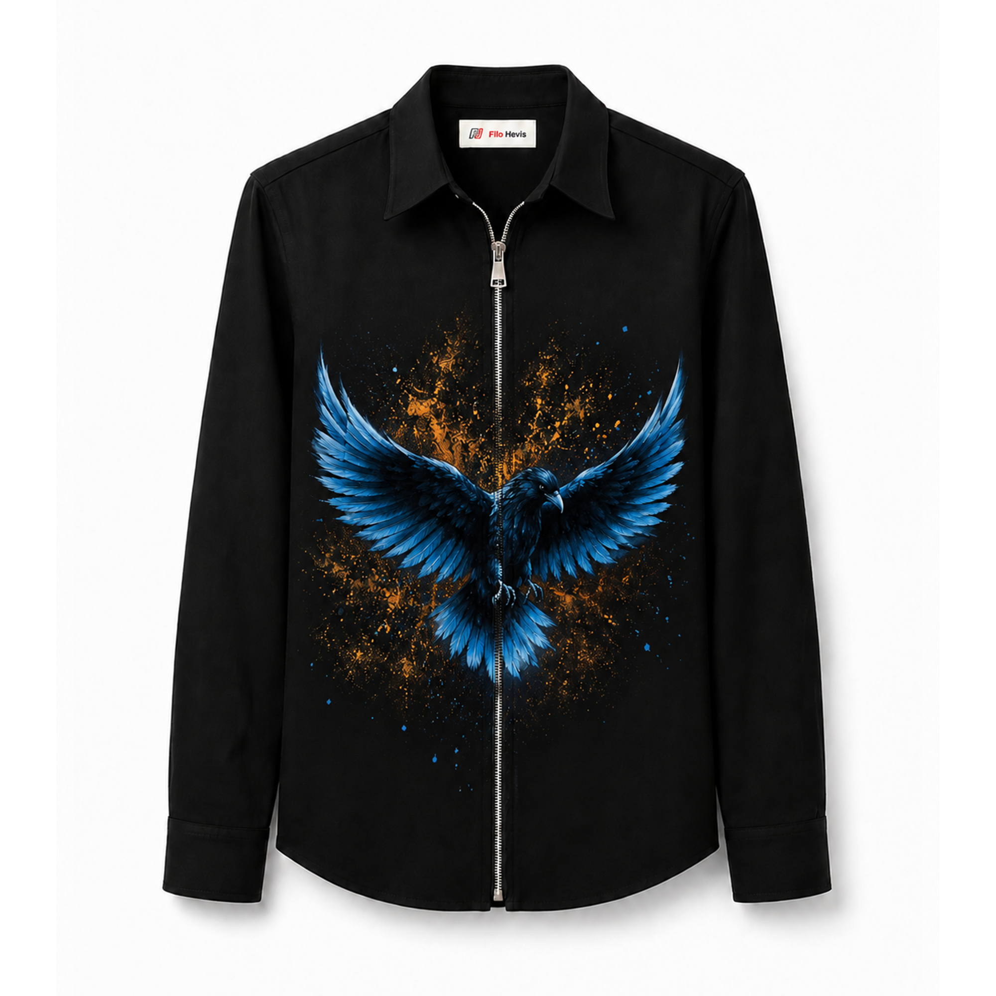 Hand-Painted Blue Phoenix Zip Shirt — Japanese Lycra My Store