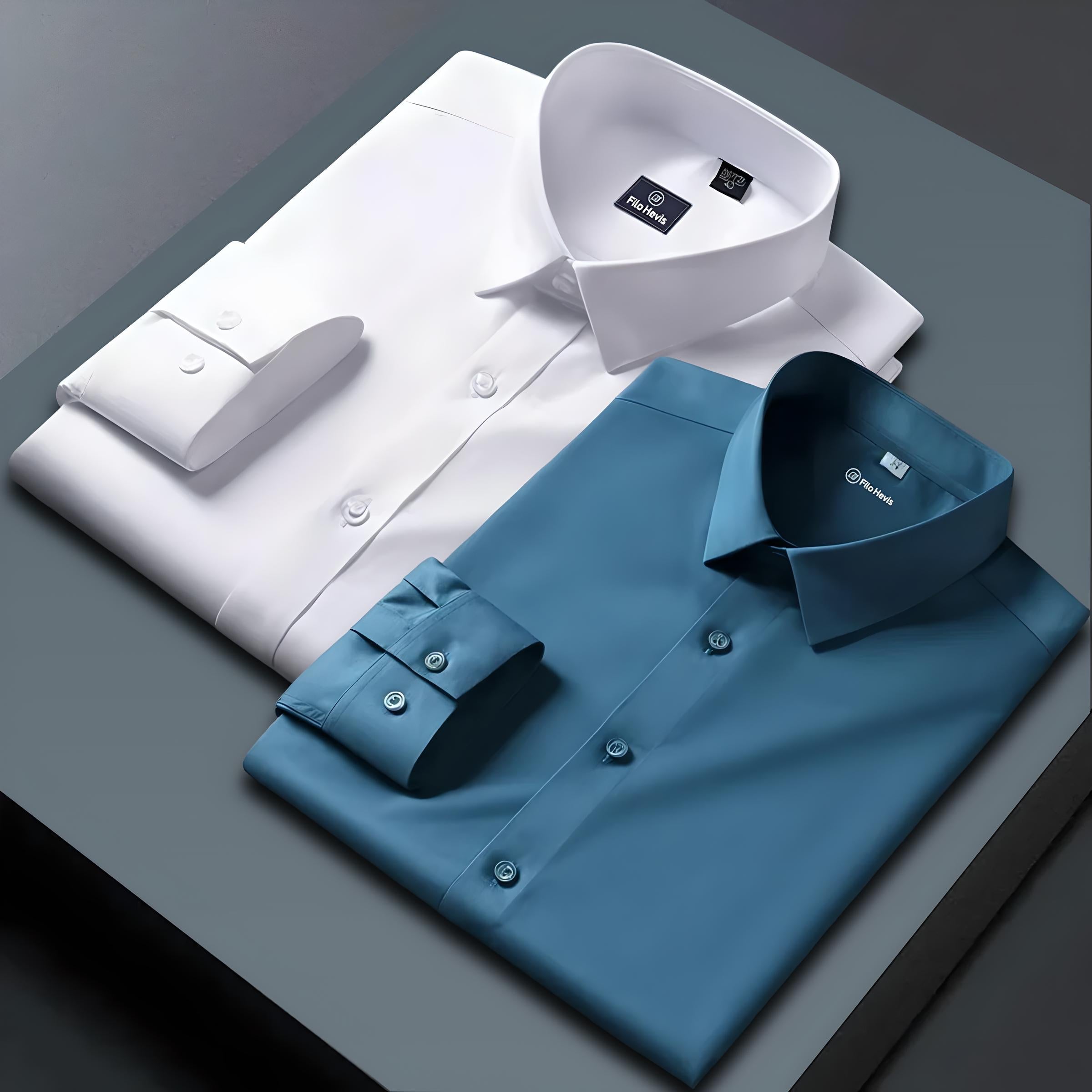 Combo of 2 Formal shirts White & Teal Blue Colour My Store