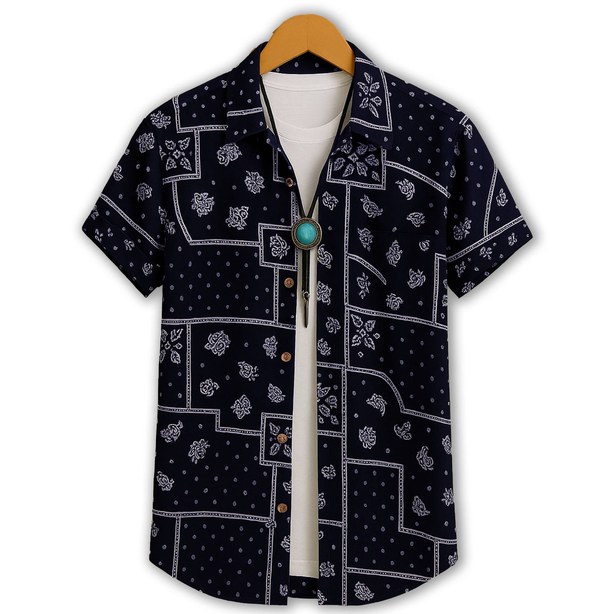 Men's Regular Fit Half Sleeve Printed Shirt-Navy Blue