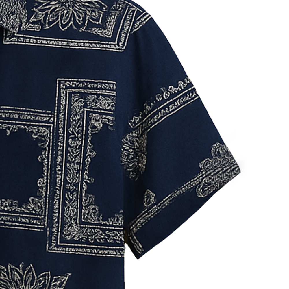 Men's Regular Fit Half Sleeve Printed Shirt-Navy Blue