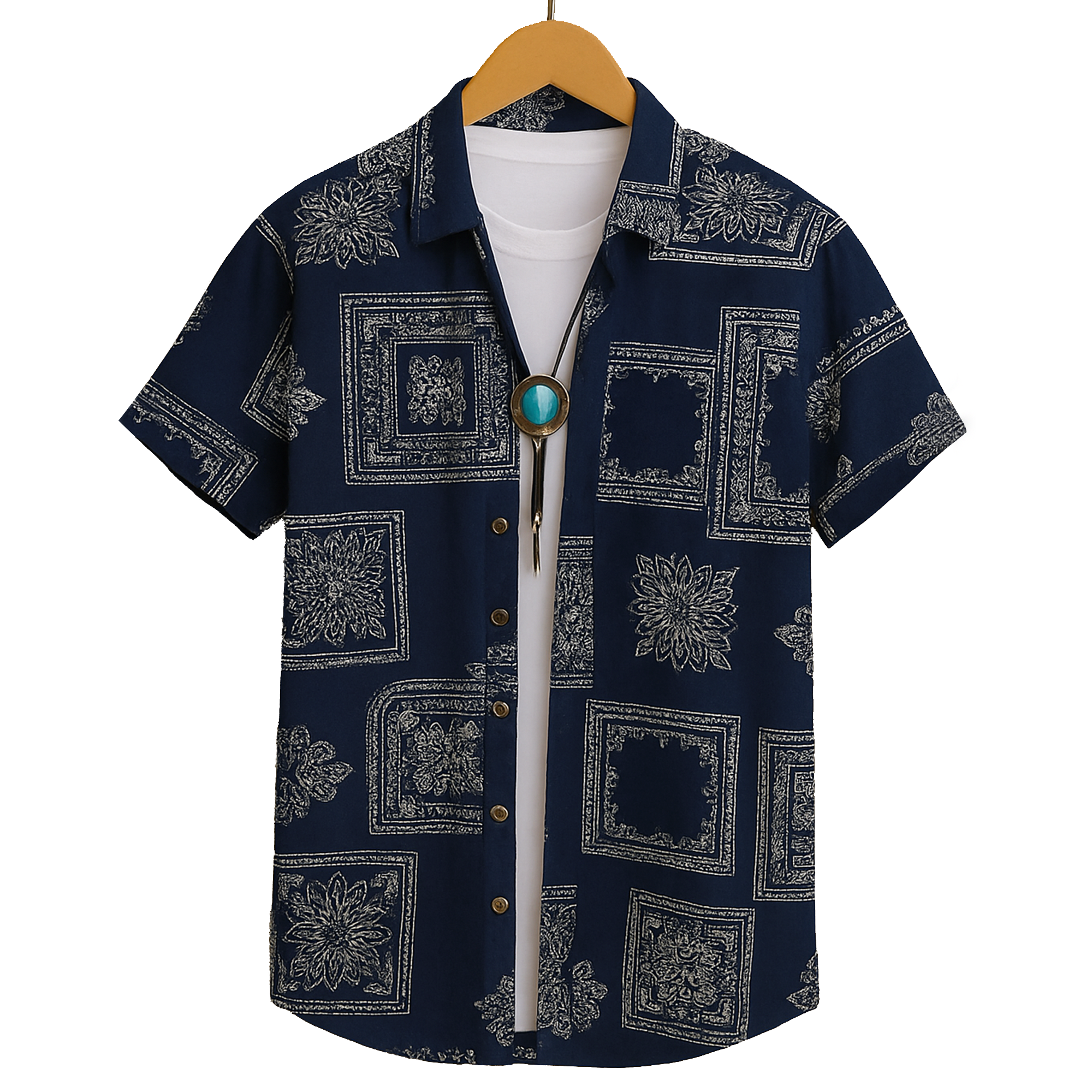 Men's Regular Fit Half Sleeve Printed Shirt-Navy Blue