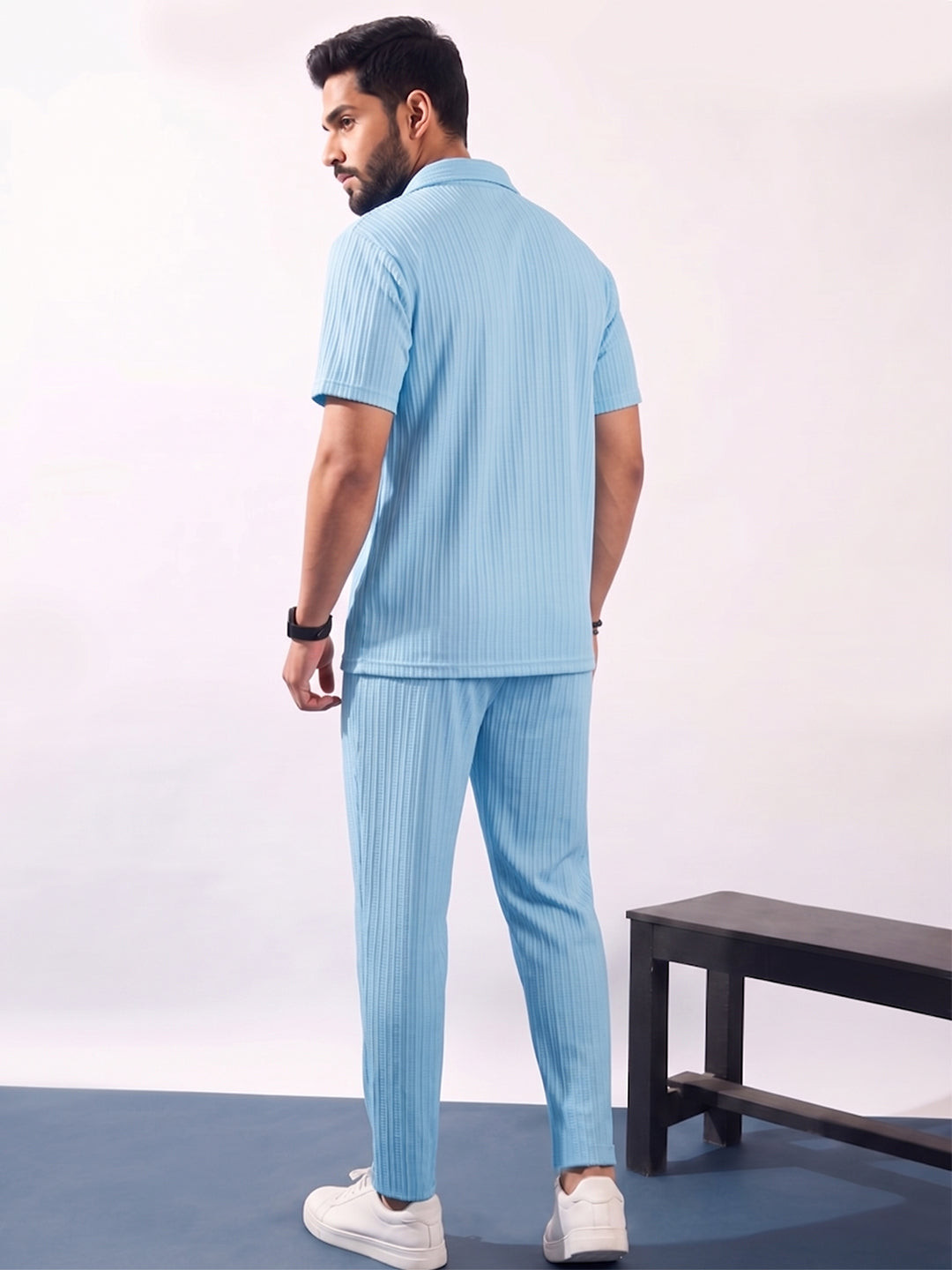 SELF-STRIPE POPCORN CORD SET FOR MEN | MATCHING SETS WITH PANTS Light Sky