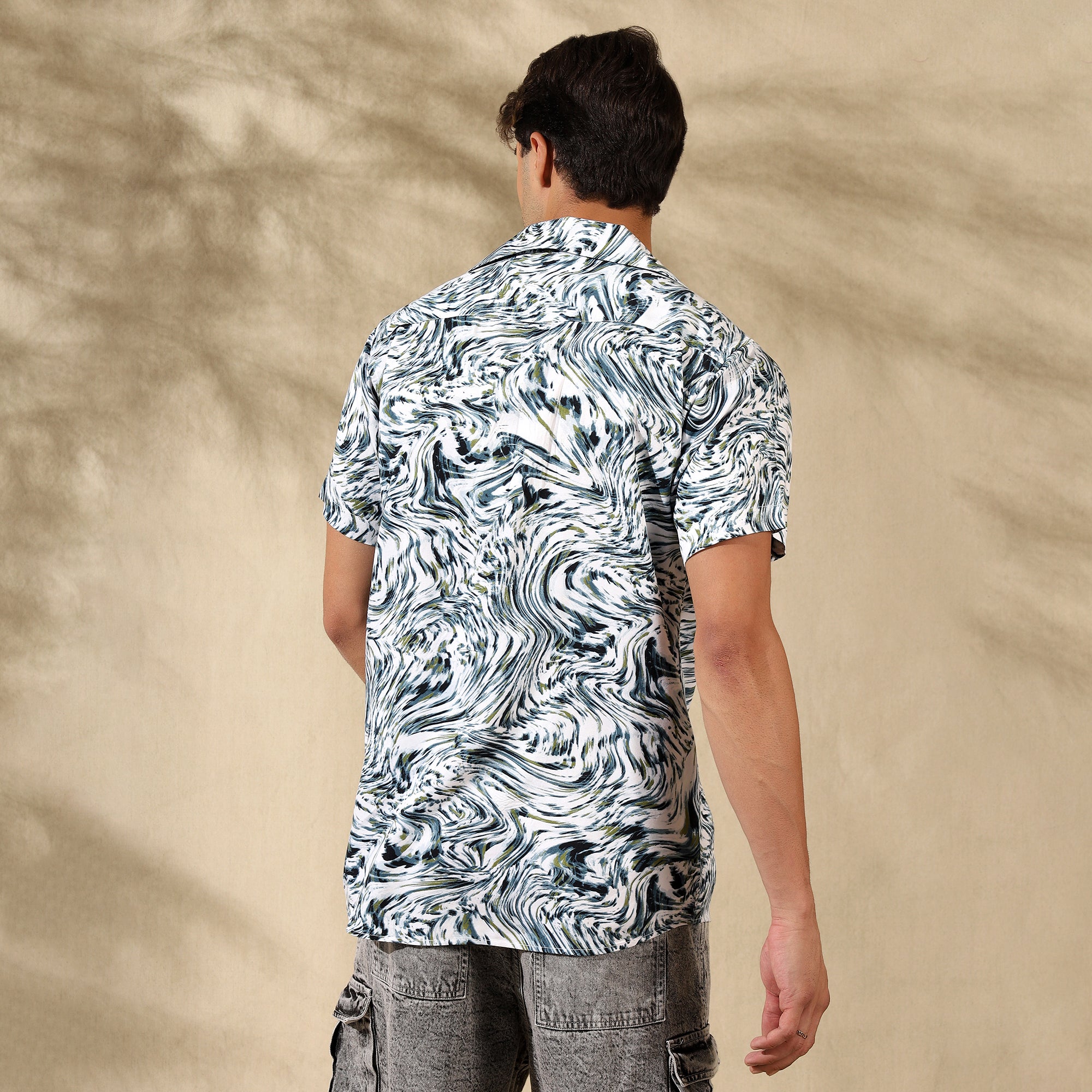 GREEN HALF CASUAL PRINTED COTTON SHIRT REGULAR FIT FOR MEN