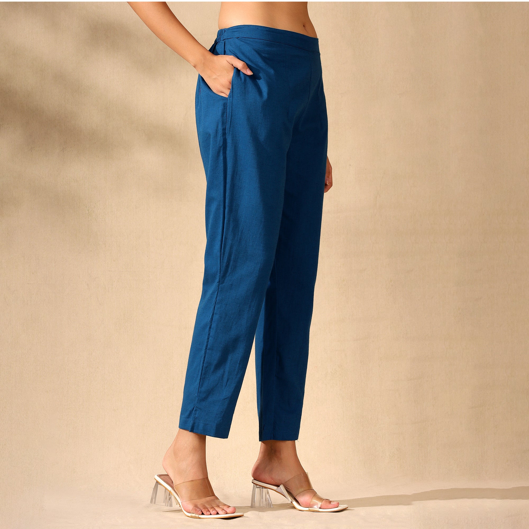 FLORAL EMBROIDERED COTTON CORD SET FOR WOMEN | SHIRT-PANT FUSION WEAR | BLUE