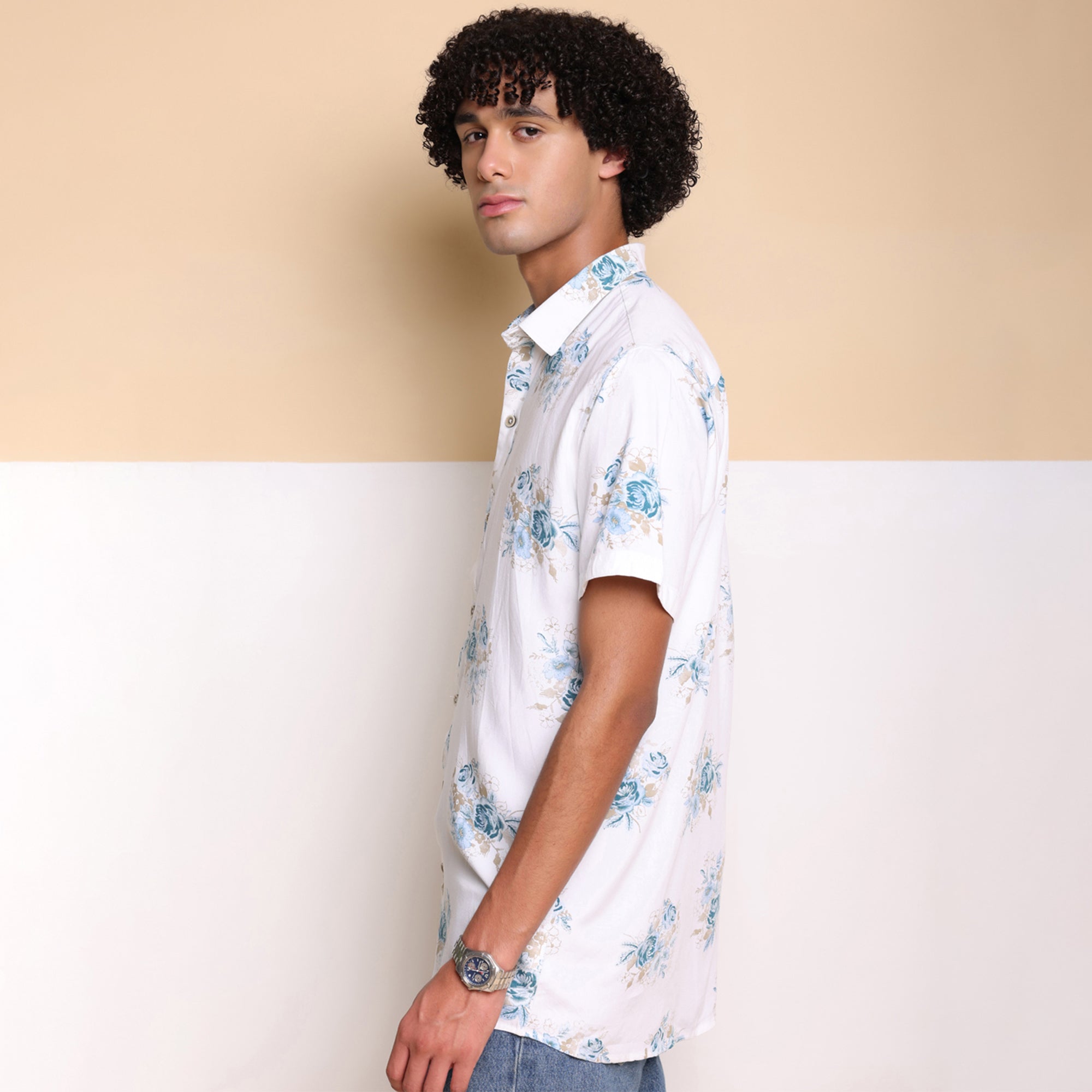 Blue Half Casual Printed Cotton Shirt Regular Fit For Man