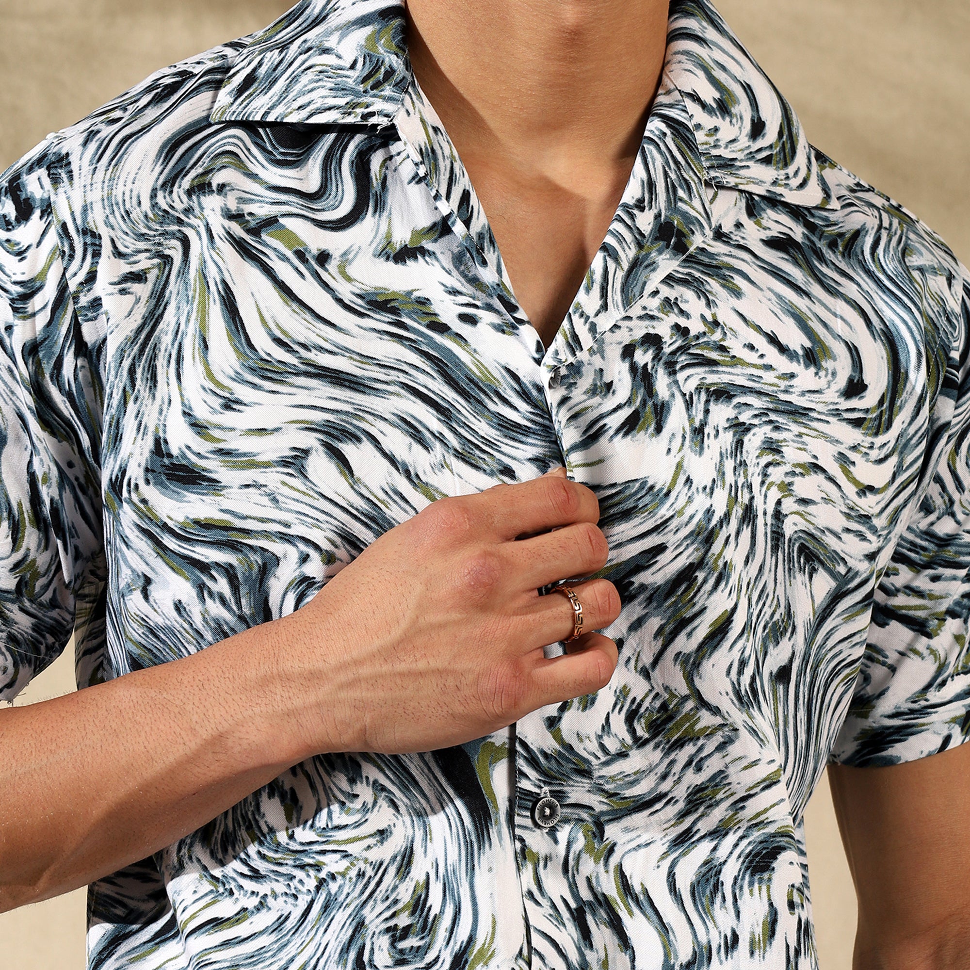 GREEN HALF CASUAL PRINTED COTTON SHIRT REGULAR FIT FOR MEN