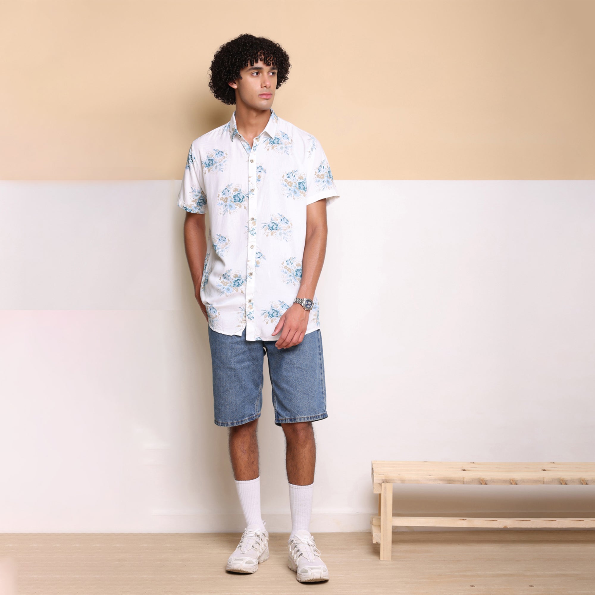 Blue Half Casual Printed Cotton Shirt Regular Fit For Man