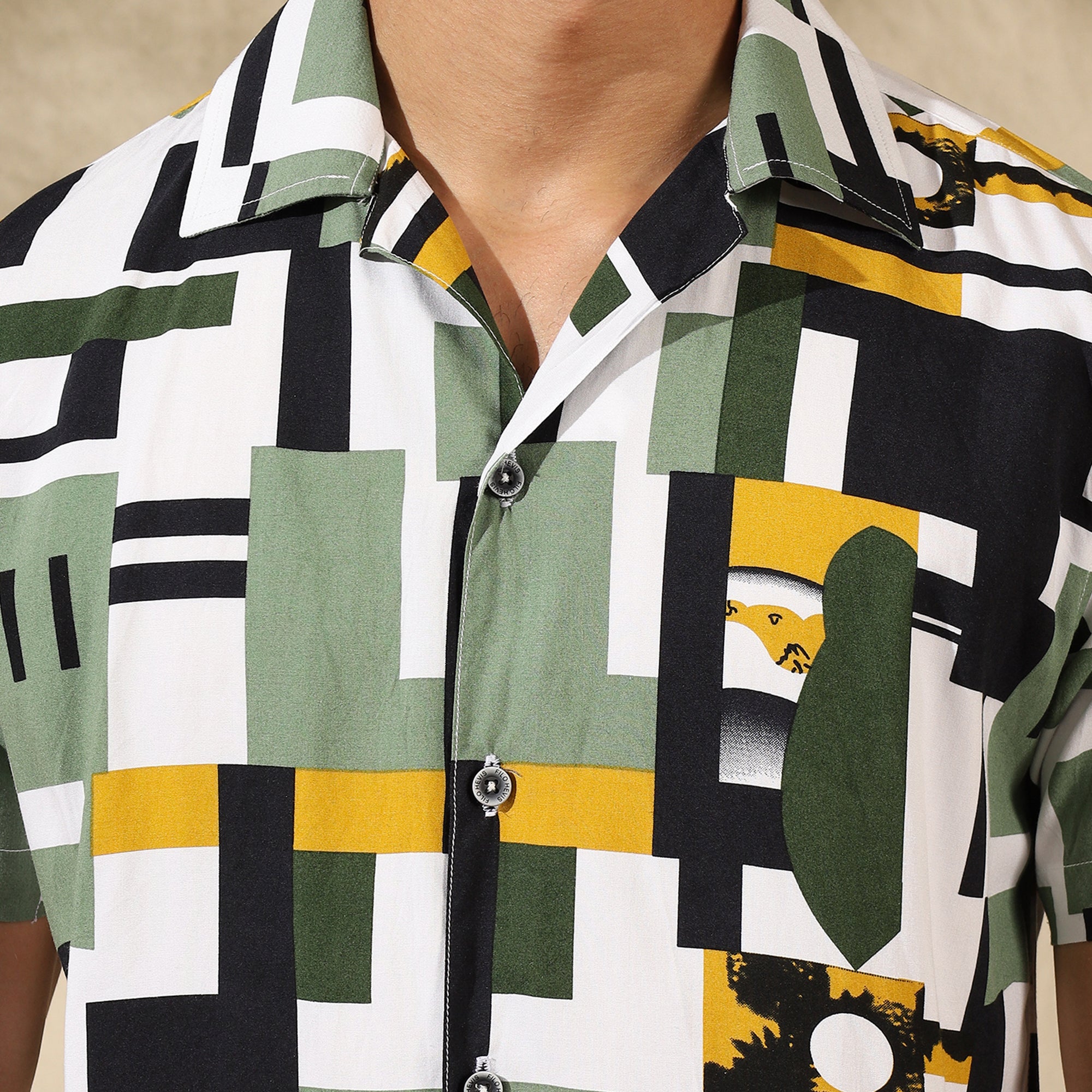GREEN HALF CASUAL PRINTED COTTON SHIRT REGULAR FIT FOR MEN