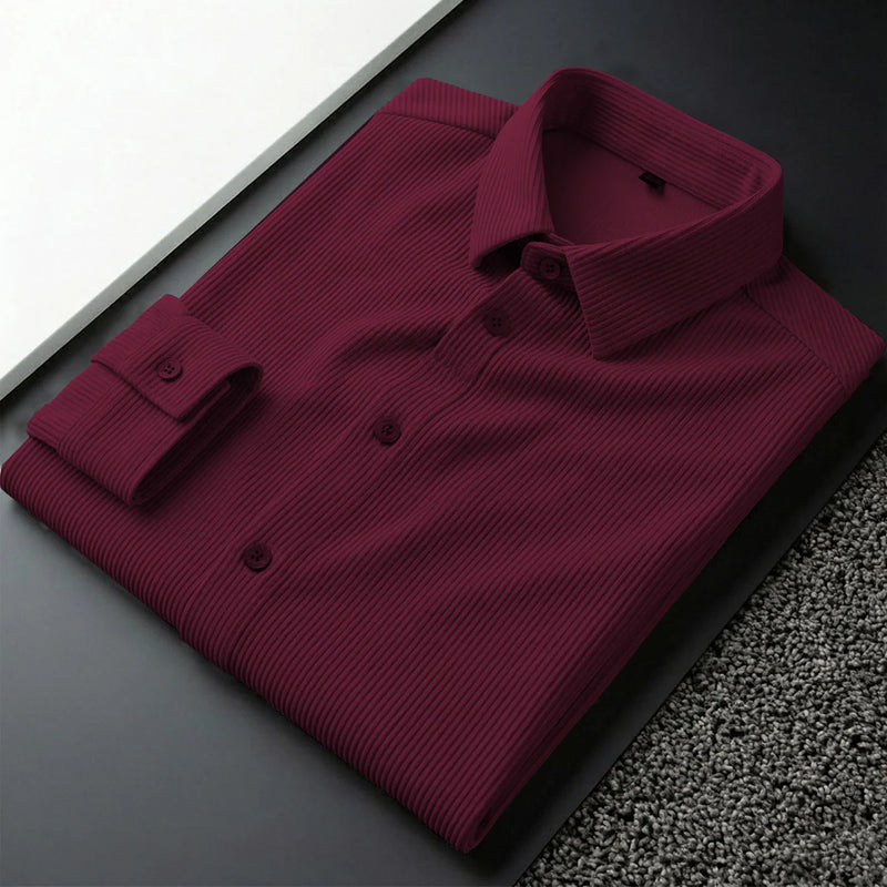 Corduroy Inspired Self-Cord Casual Shirts for Men Blended Fabric - Wine