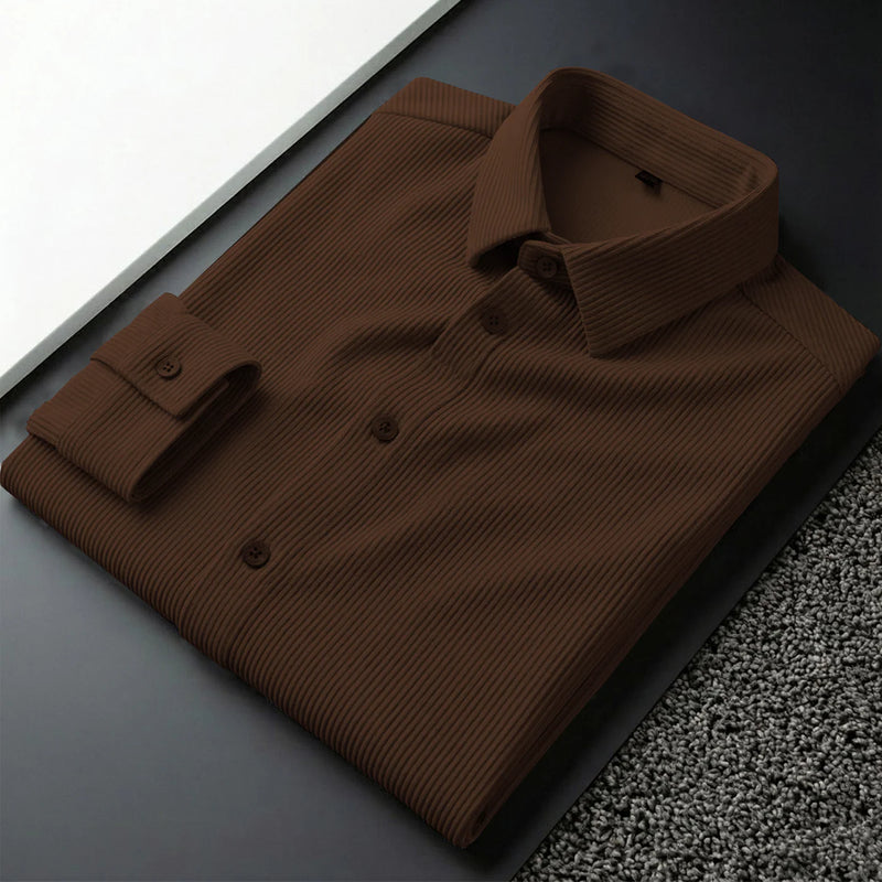 Corduroy Inspired Self-Cord Casual Shirts for Men Blended Fabric - Brown