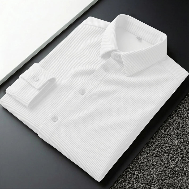 Corduroy Inspired Self-Cord Casual Shirts for Men Blended Fabric - White
