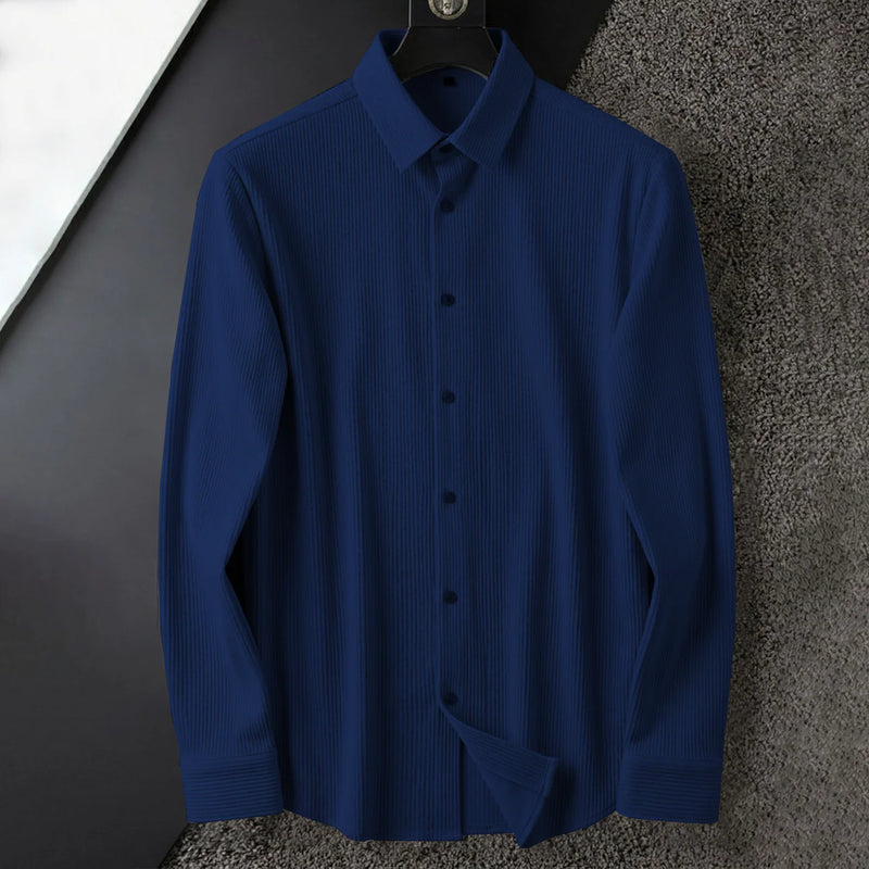 Corduroy Inspired Self-Cord Casual Shirts for Men Blended Fabric - Navy Blue