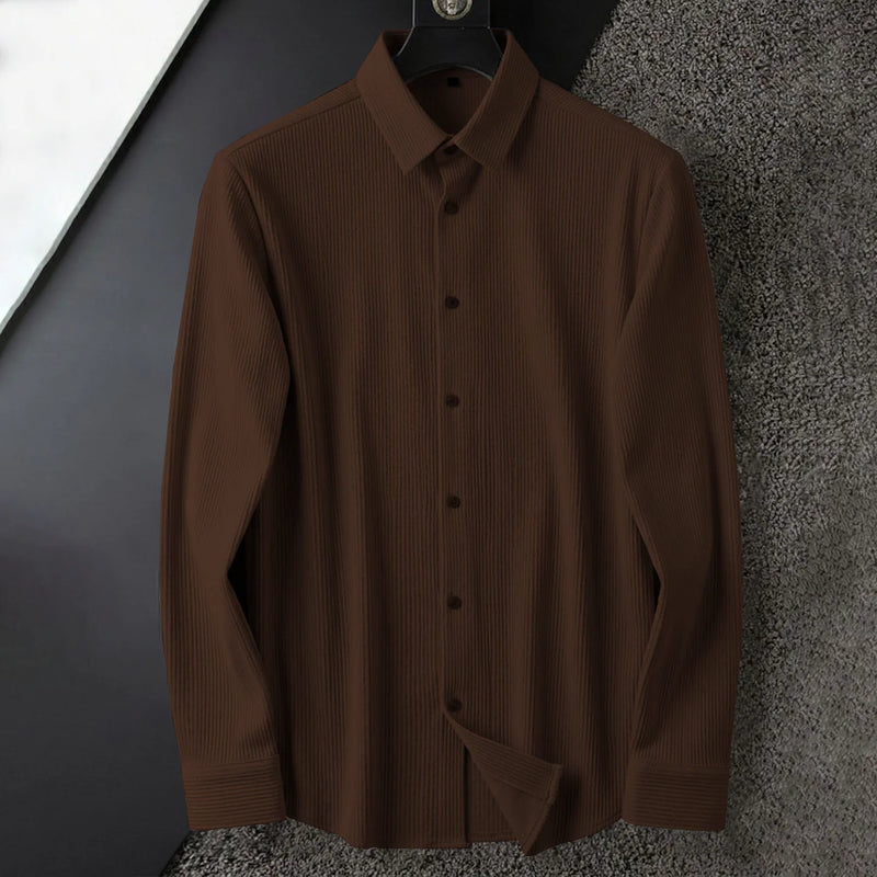 Corduroy Inspired Self-Cord Casual Shirts for Men Blended Fabric - Brown