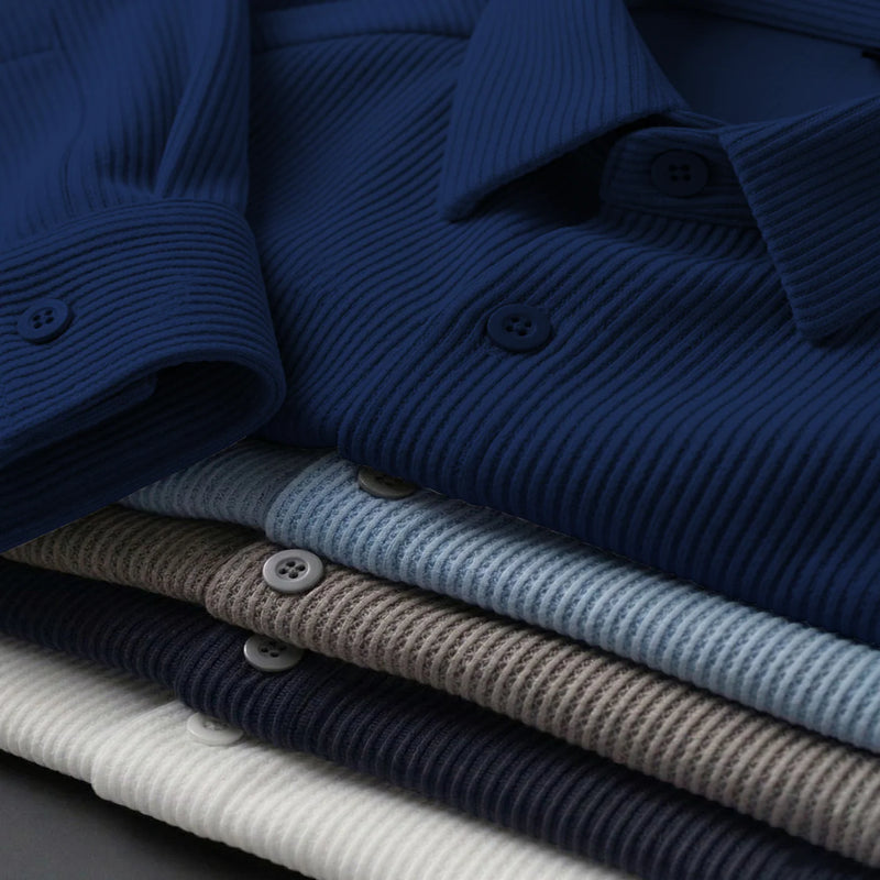 Corduroy Inspired Self-Cord Casual Shirts for Men Blended Fabric - Navy Blue