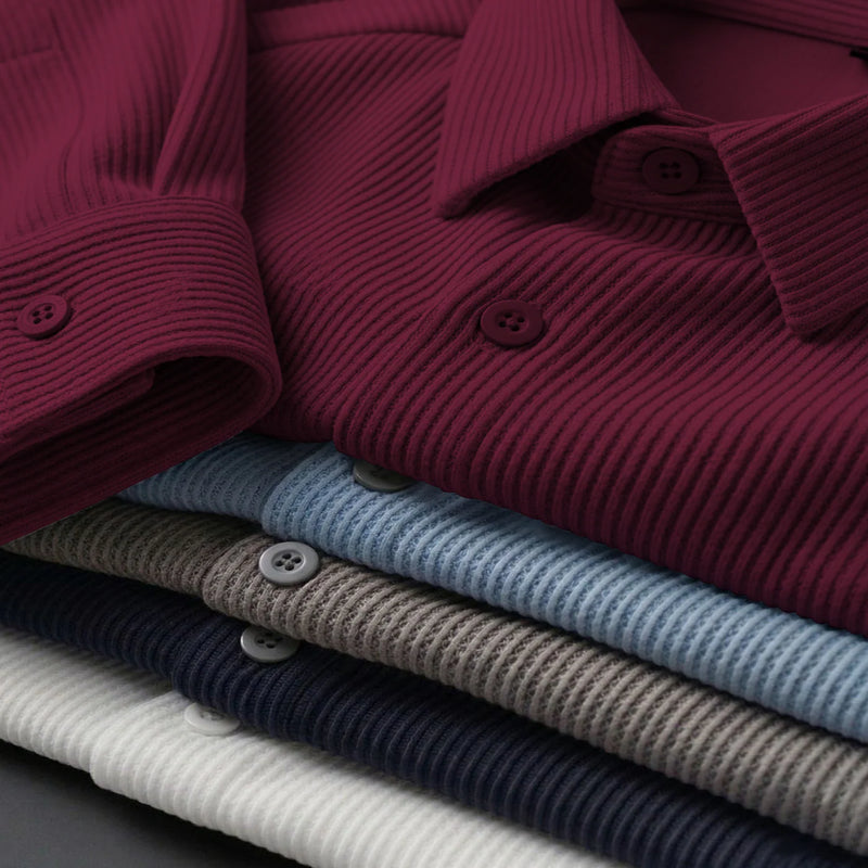 Corduroy Inspired Self-Cord Casual Shirts for Men Blended Fabric - Wine