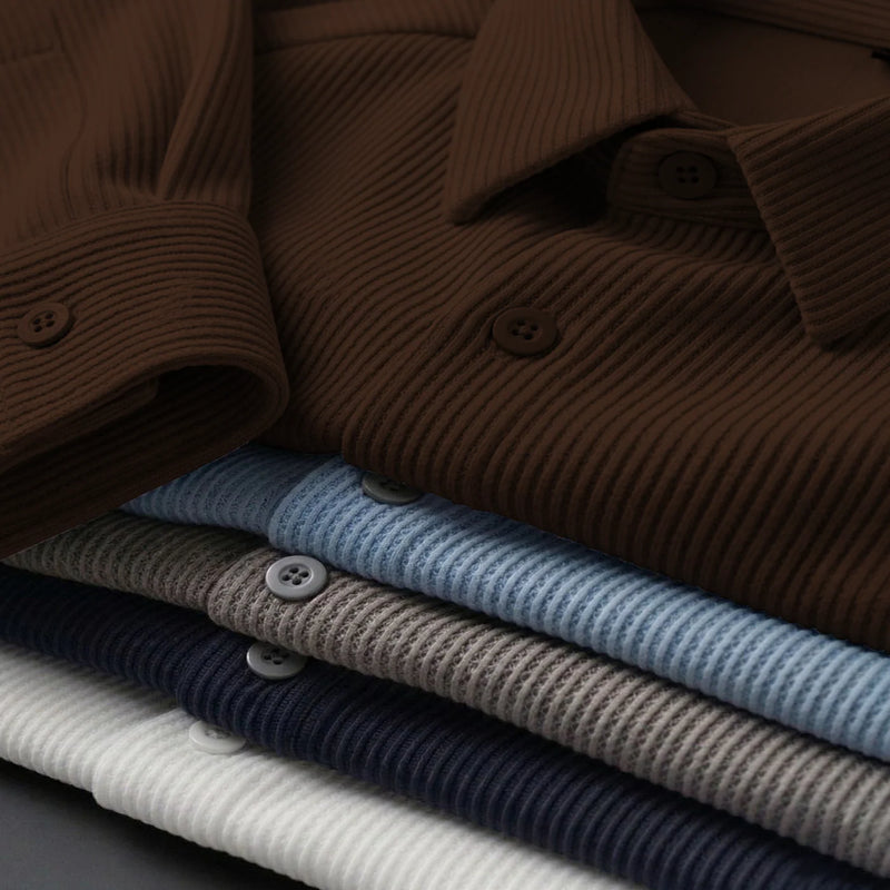 Corduroy Inspired Self-Cord Casual Shirts for Men Blended Fabric - Brown