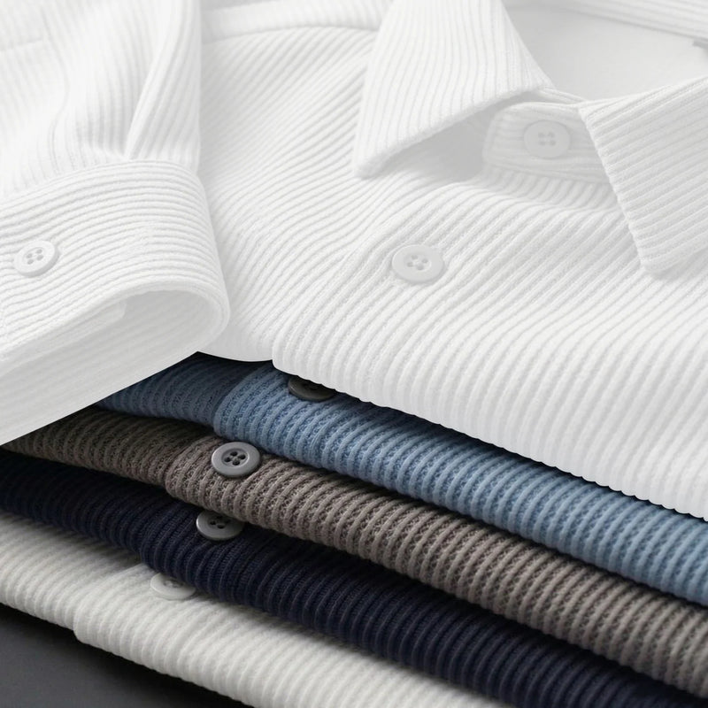 Corduroy Inspired Self-Cord Casual Shirts for Men Blended Fabric - White