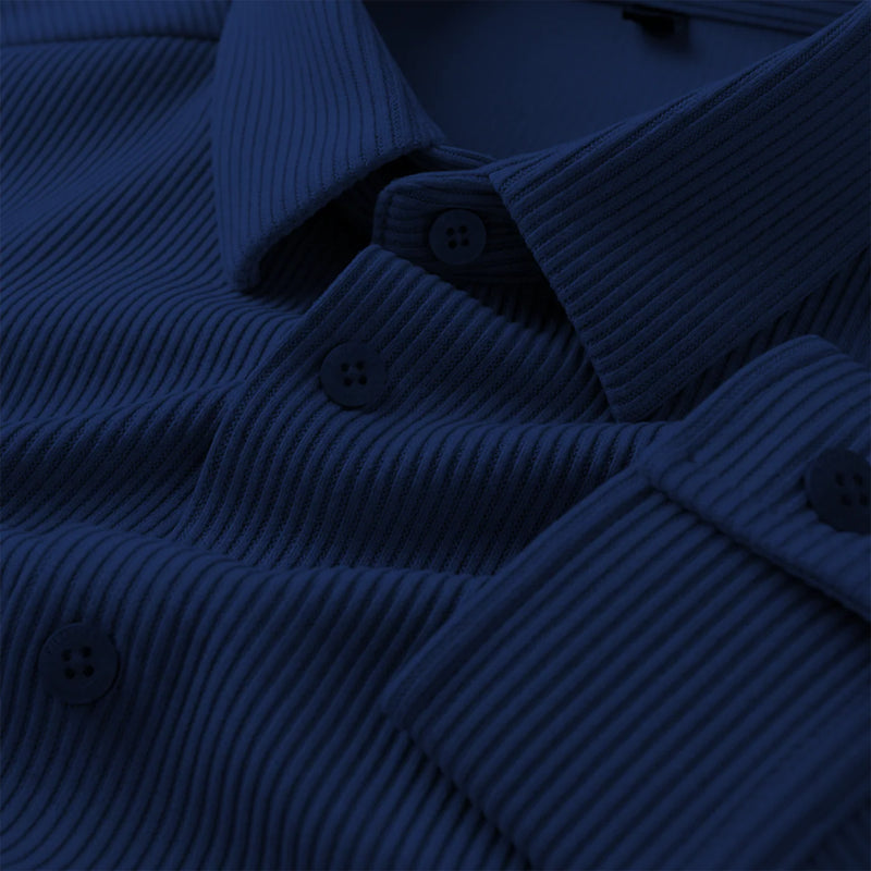 Corduroy Inspired Self-Cord Casual Shirts for Men Blended Fabric - Navy Blue