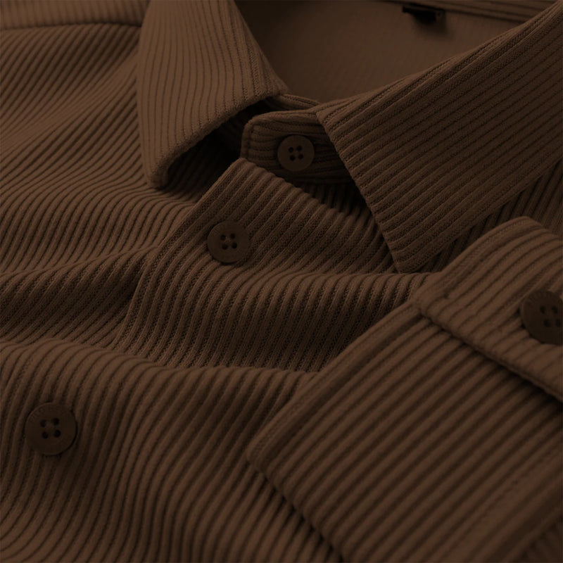 Corduroy Inspired Self-Cord Casual Shirts for Men Blended Fabric - Brown