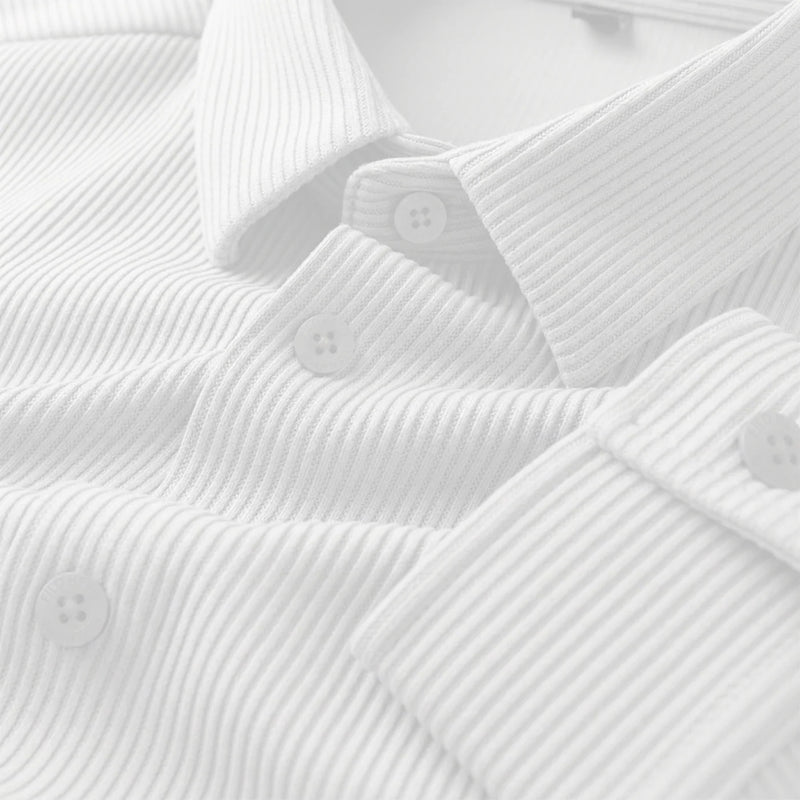 Corduroy Inspired Self-Cord Casual Shirts for Men Blended Fabric - White