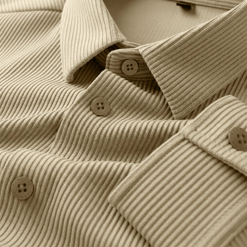 Corduroy Inspired Self-Cord Casual Shirts for Men Blended Fabric - Beige
