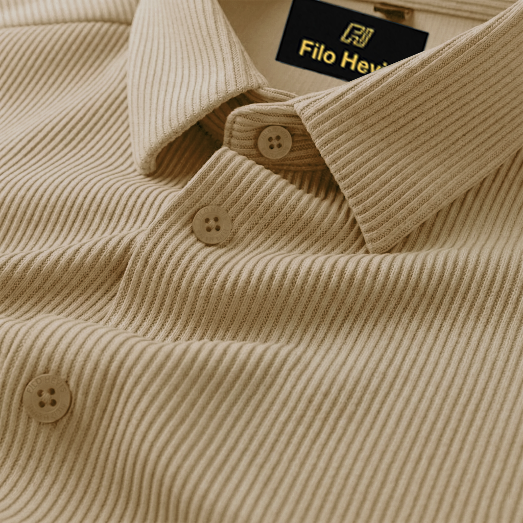 SELF-CORD CASUAL SHIRTS FOR MEN BLENDED FABRIC | Half Sleeves | Beige