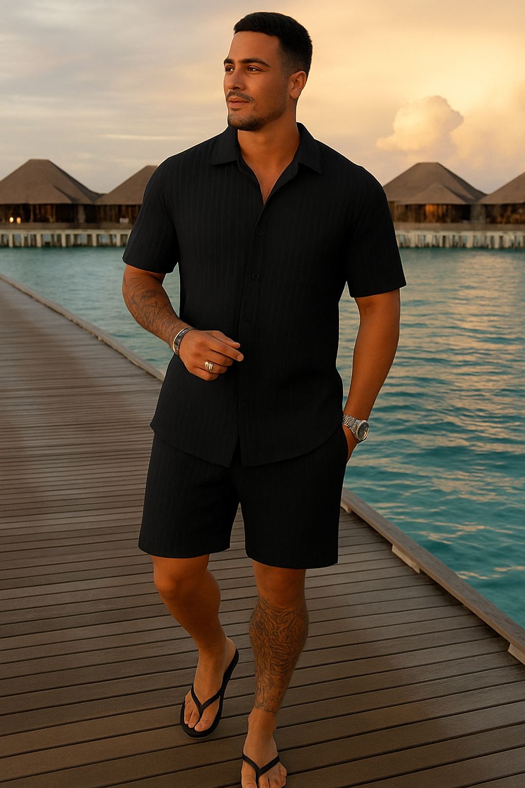 Men’s Premium Black Summer Co-ord Set | Short Sleeve Shirt & Shorts