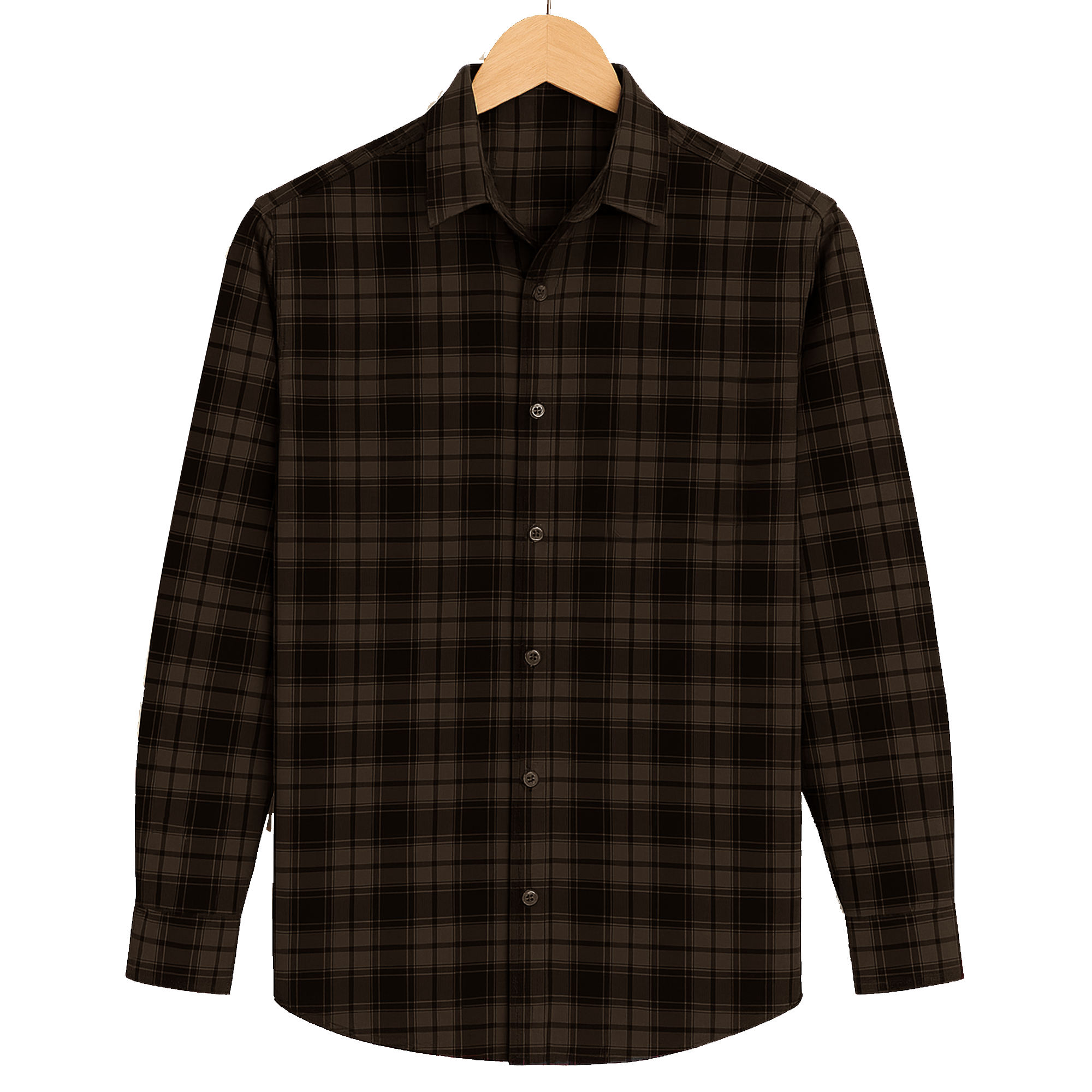 FORMAL COTTON CHECK SHIRTS FOR MEN - Brown Plaid (Long Sleeve)