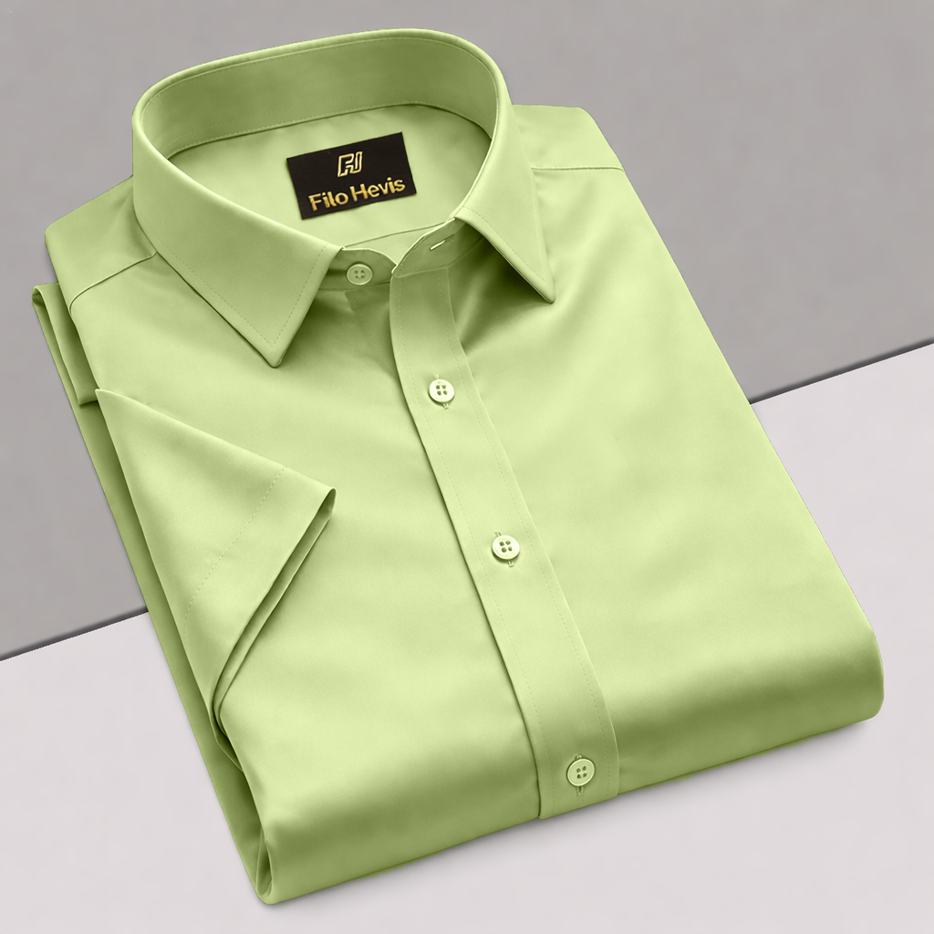 Men’s Satin Half Sleeve Formal Shirt – Premium Soft & Shiny Finish-Pista Green
