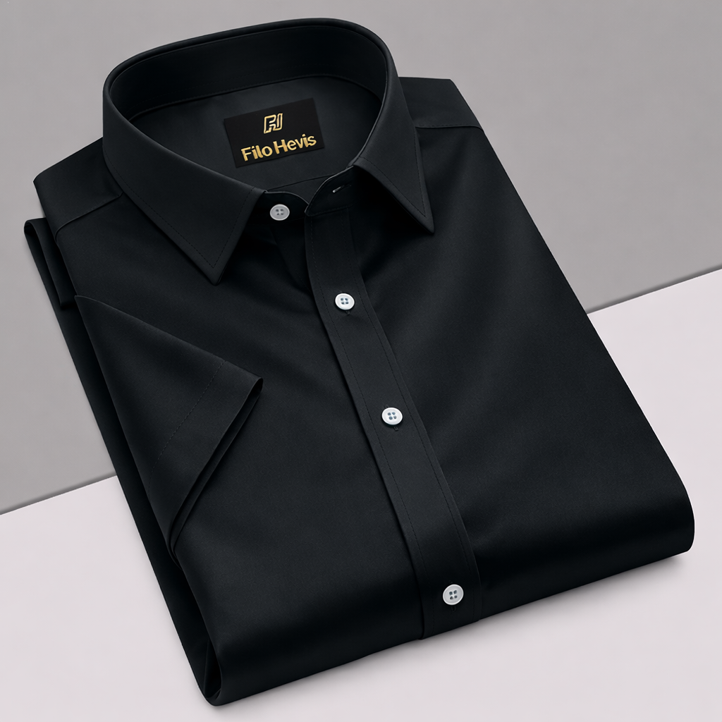 Men’s Satin Half Sleeve Formal Shirt – Premium Soft & Shiny Finish-Black