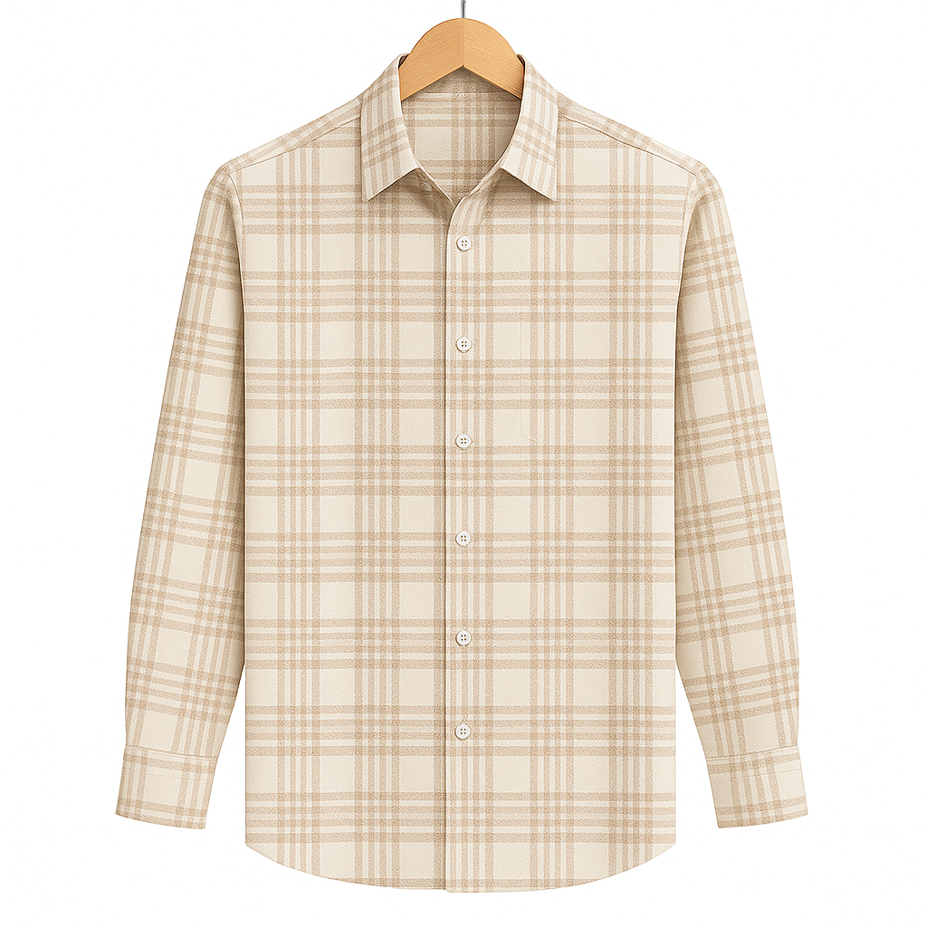 FORMAL COTTON CHECK SHIRTS FOR MEN - Light Brown Plaid (Long Sleeve)