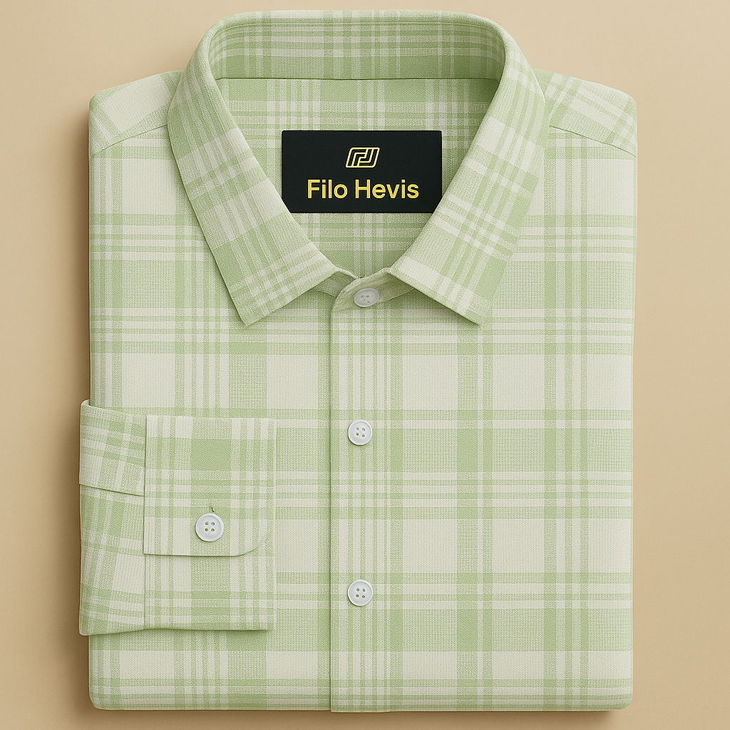 FORMAL COTTON CHECK SHIRTS FOR MEN - Light Green Plaid (Long Sleeve)