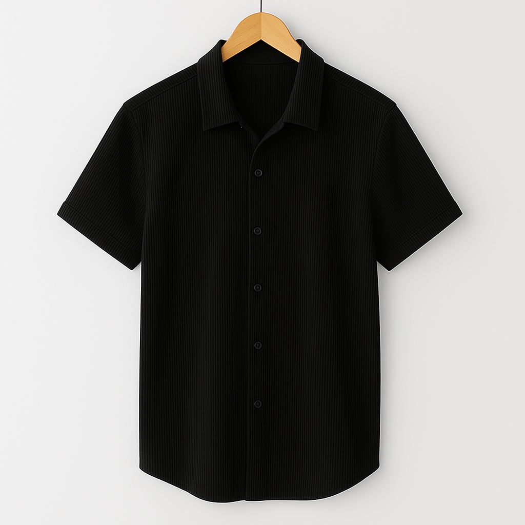 Corduroy Blend Half Sleeve Smart Casual Comfort Shirt For Men-Black