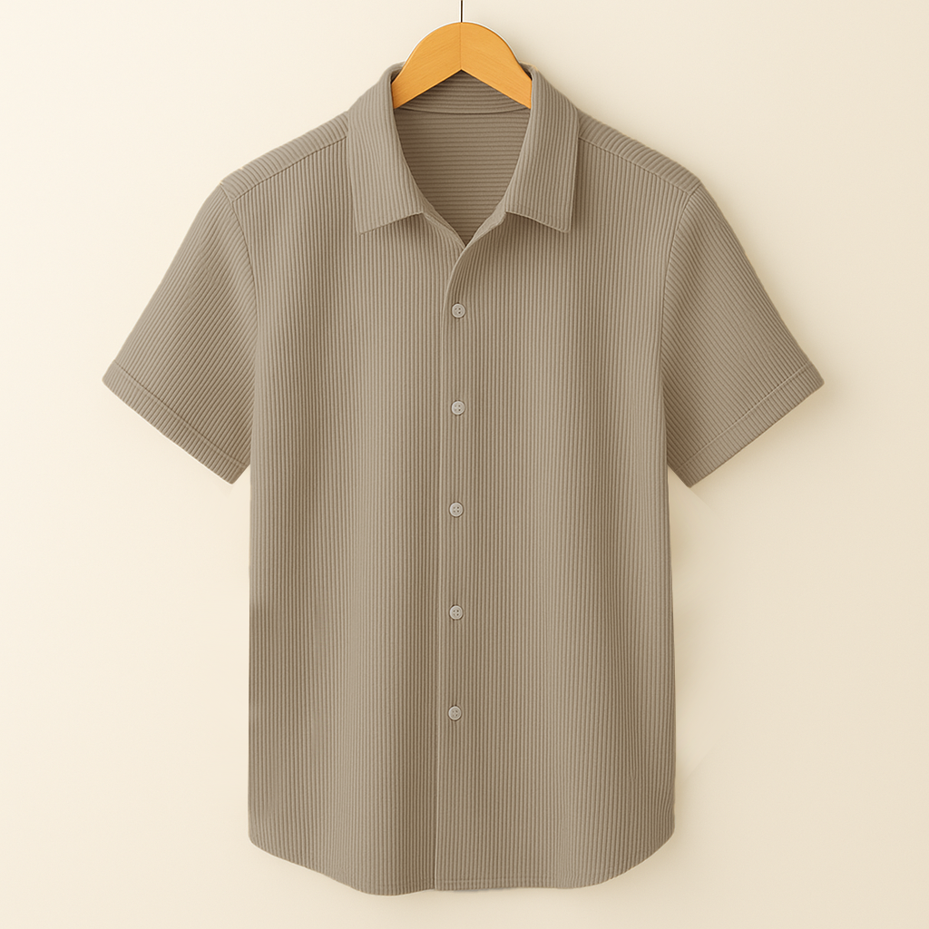 Corduroy Blend Half Sleeve Smart Casual Comfort Shirt For Men-Beige