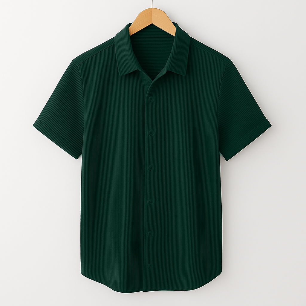 Corduroy Blend Half Sleeve Smart Casual Comfort Shirt For Men-Green