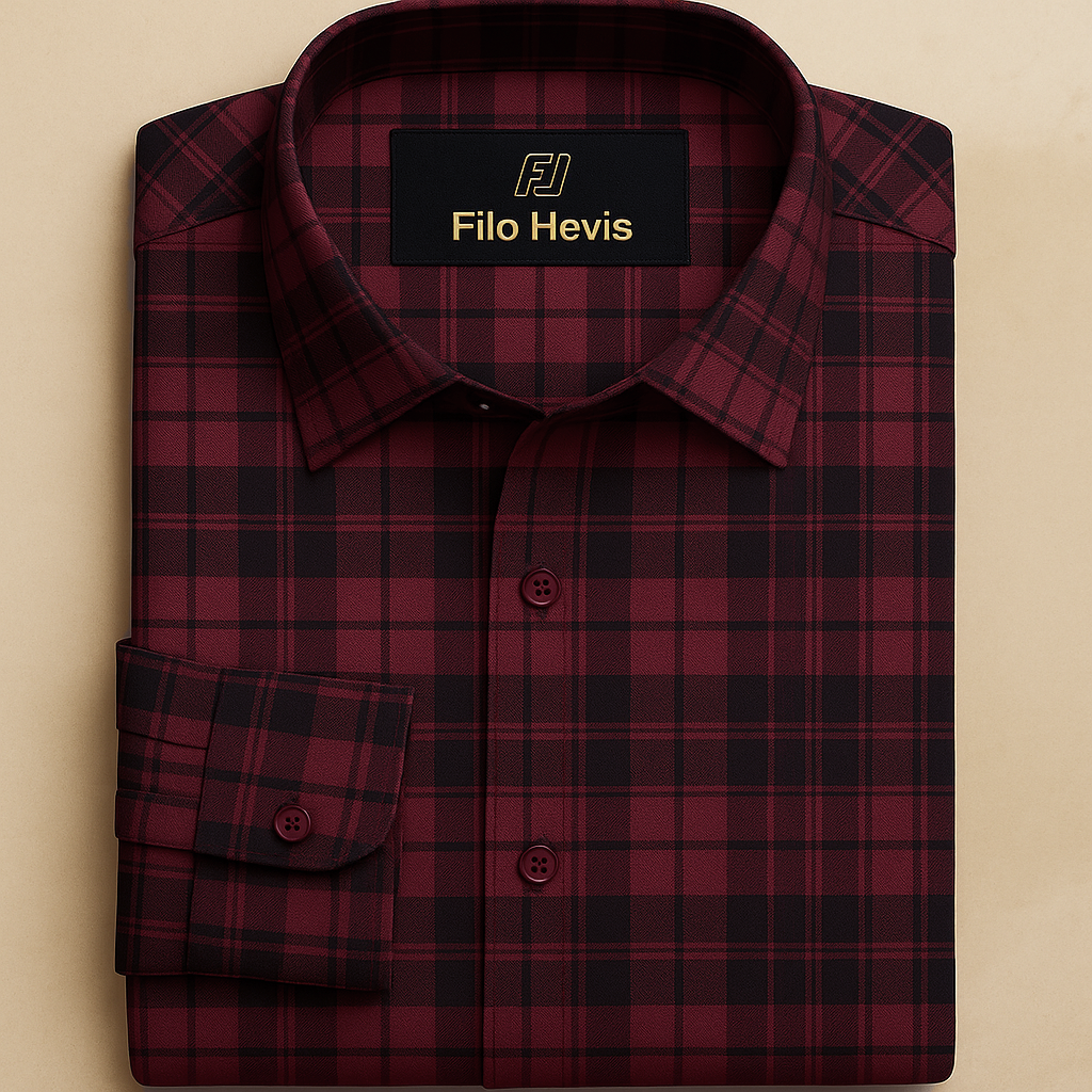 FORMAL COTTON CHECK SHIRTS FOR MEN - Red Plaid (Long Sleeve)