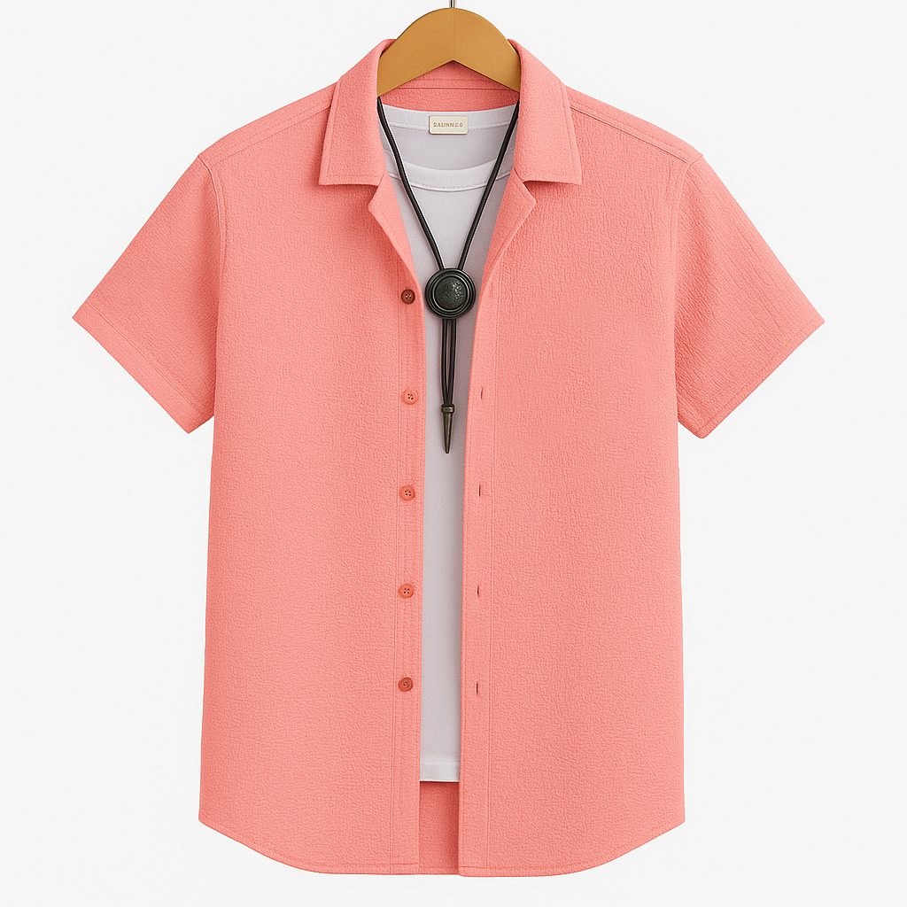 Men’s Peach Poly-Cotton Casual Shirt | Short Sleeve | Summer Comfort