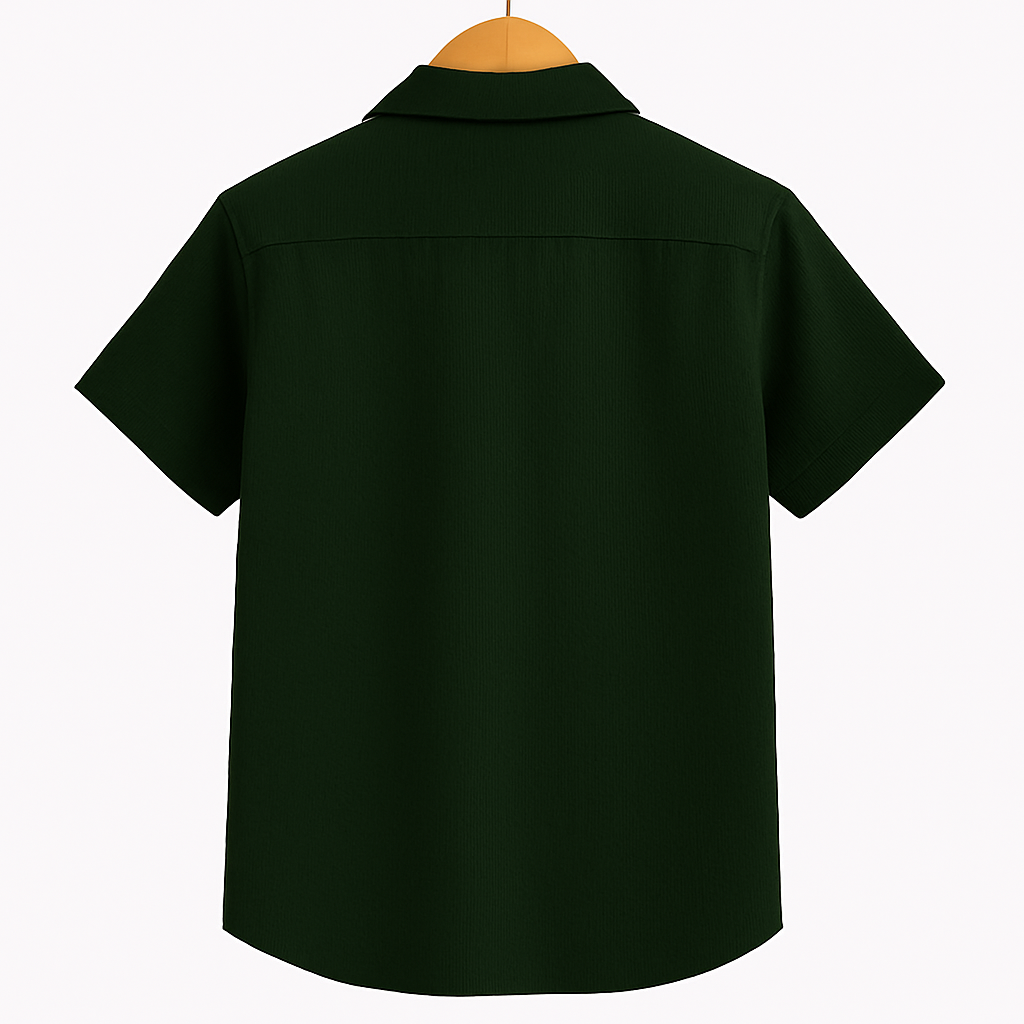 Men’s Dark Green Poly-Cotton Casual Shirt | Short Sleeve | Summer Comfort