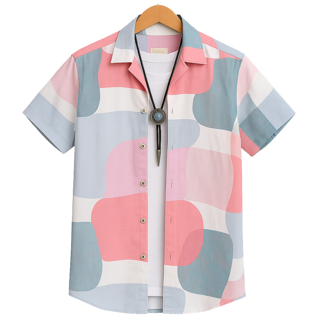 PEACH PINK HALF CASUAL PRINTED COTTON SHIRT REGULAR FIT FOR MEN
