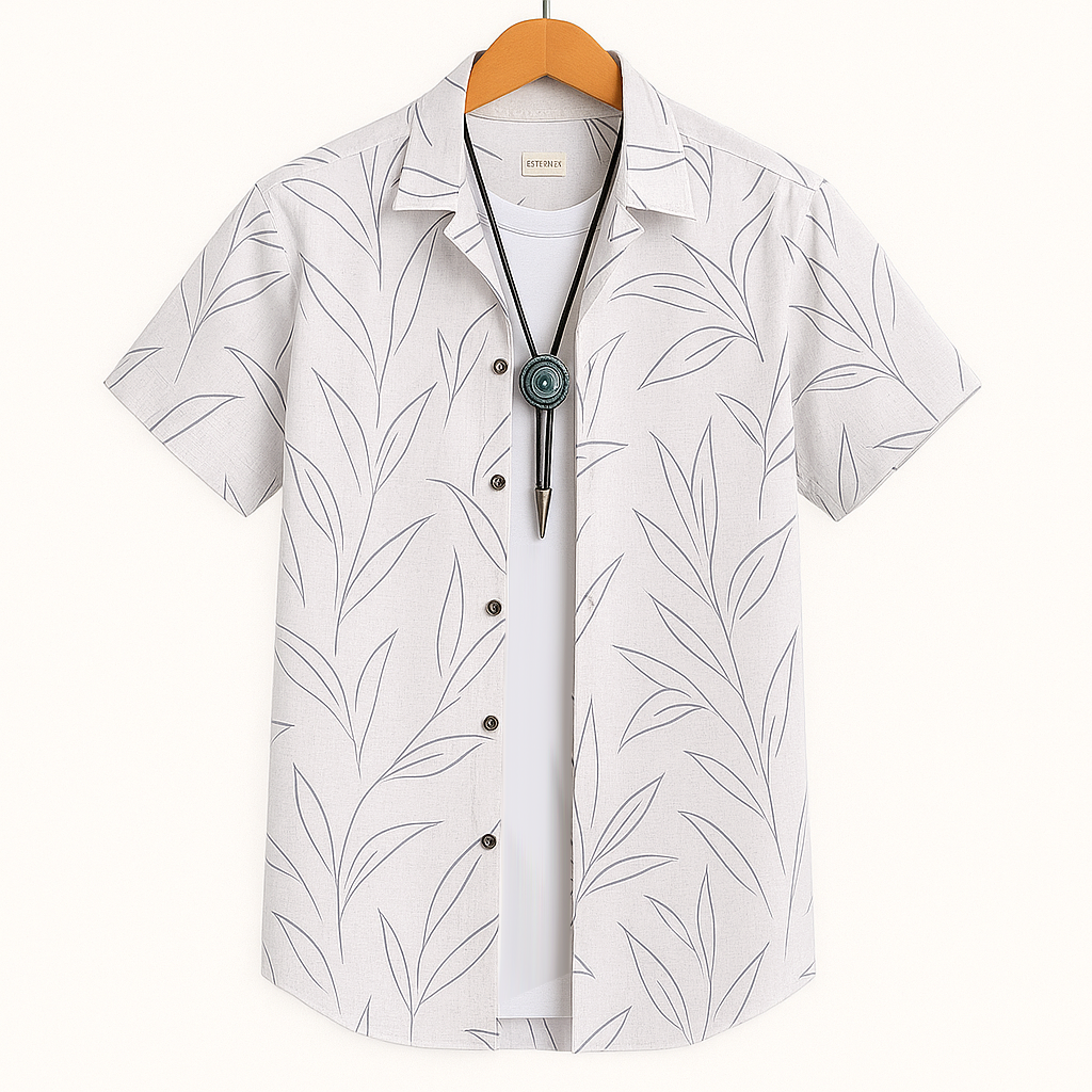 LIGHT GREY HALF CASUAL PRINTED COTTON SHIRT REGULAR FIT FOR MEN