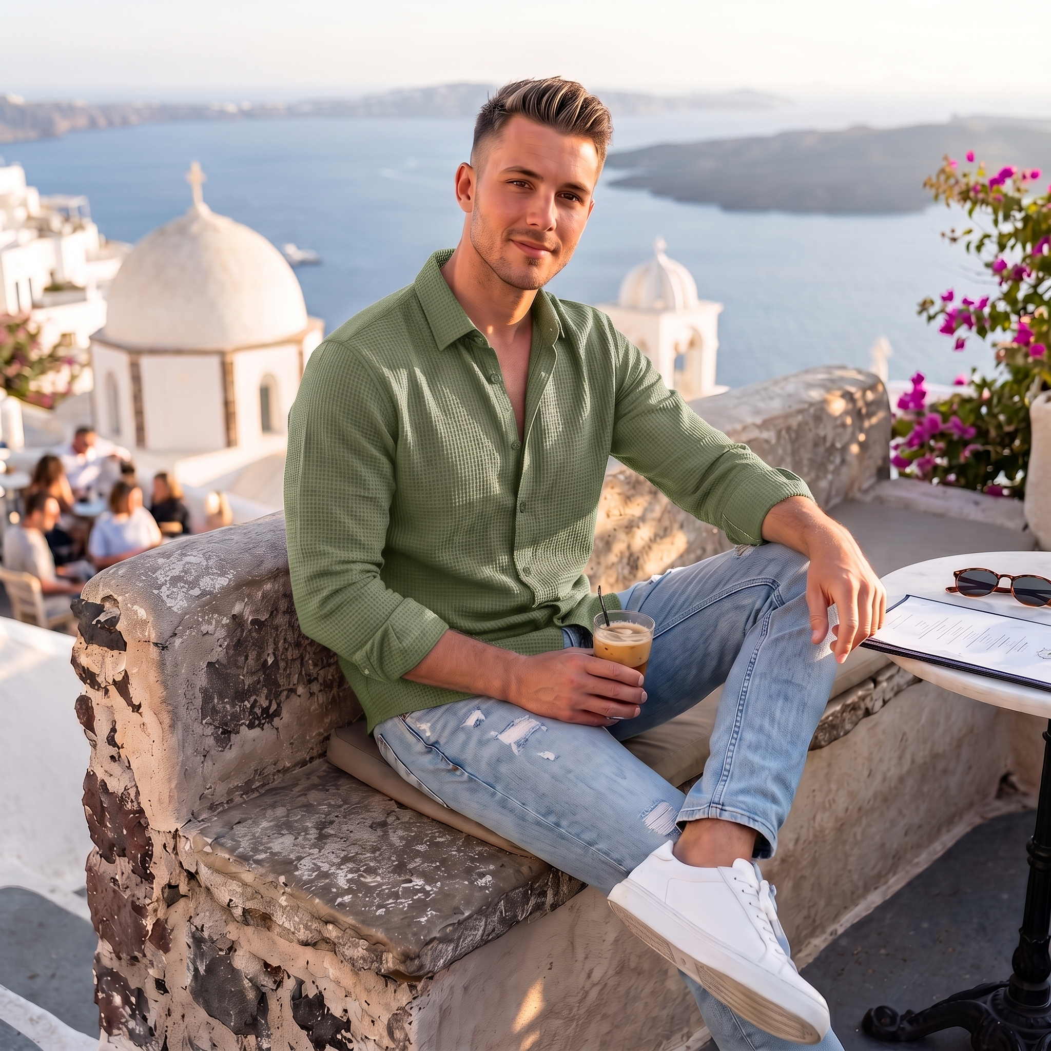 Men's Full Sleeve Self Textured Shirt | Olive-Green