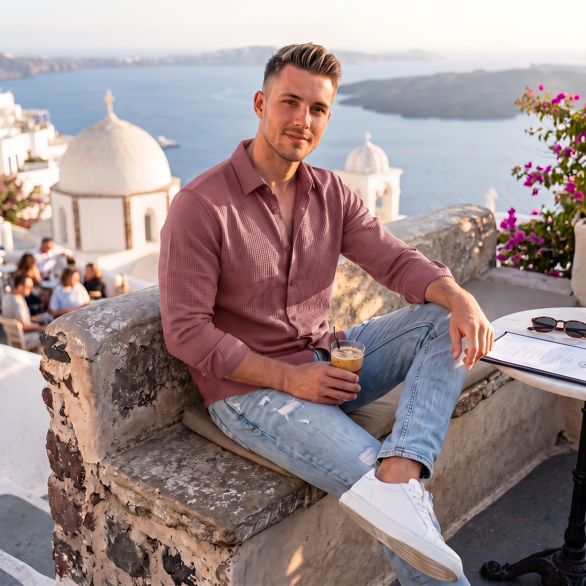 Men's Full Sleeve Self Textured Shirt | Peach