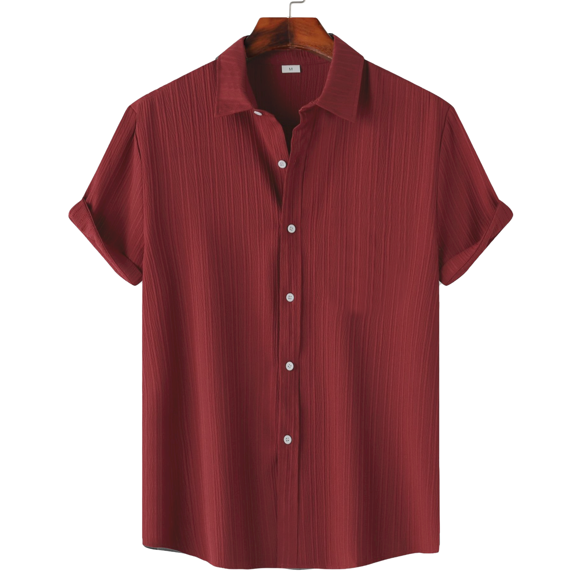 Men’s Textured Popcorn Half Sleeve Casual Shirt – Red